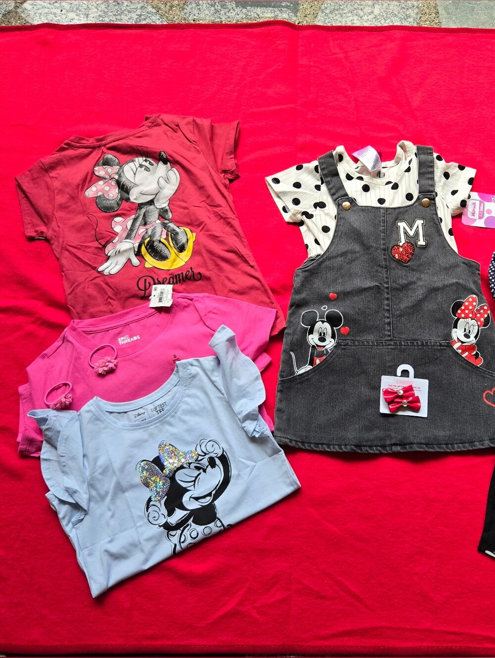 Combo Disney Girls Minnie Mouse Outfit Set - Red, Pink, Light Blue, Black, White